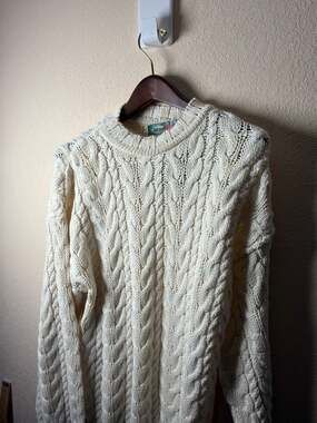Arcadia Vintage Men's 100% Cotton Cream Cable Knit Fisherman Sweater Size M